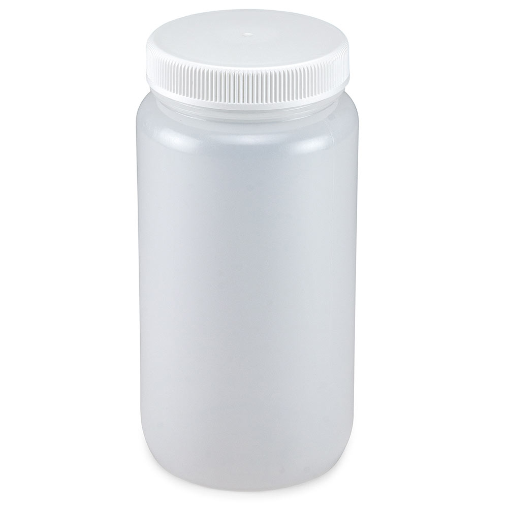 Globe Scientific Bottle, Wide Mouth, LDPE Bottle, Attached PP Screw Cap, 2 Litres (0.5 Gallons) Bottle; Wide Mouth; Round Bottle; LDPE; 2L